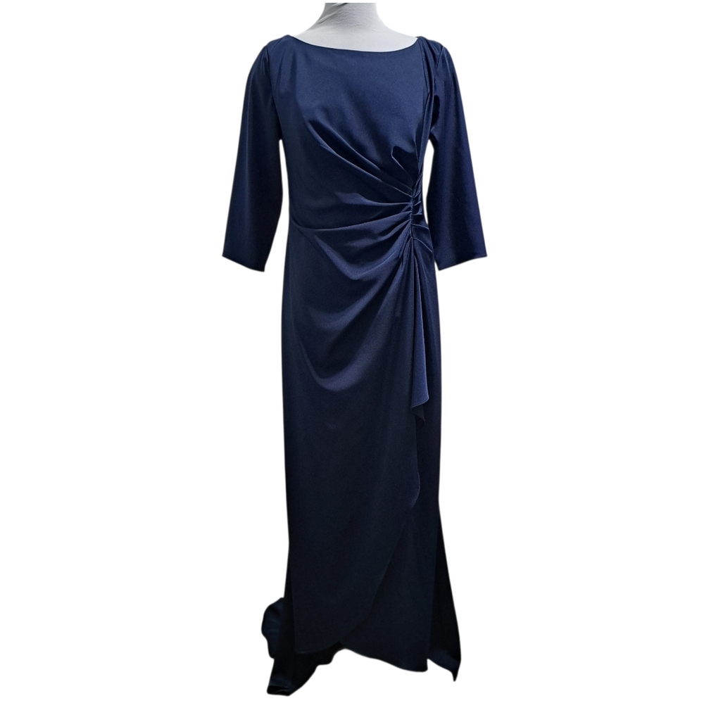 La Femme Timeless Ruched Ruffle Jersey Mother Of The Bride Evening Dres S14 Navy